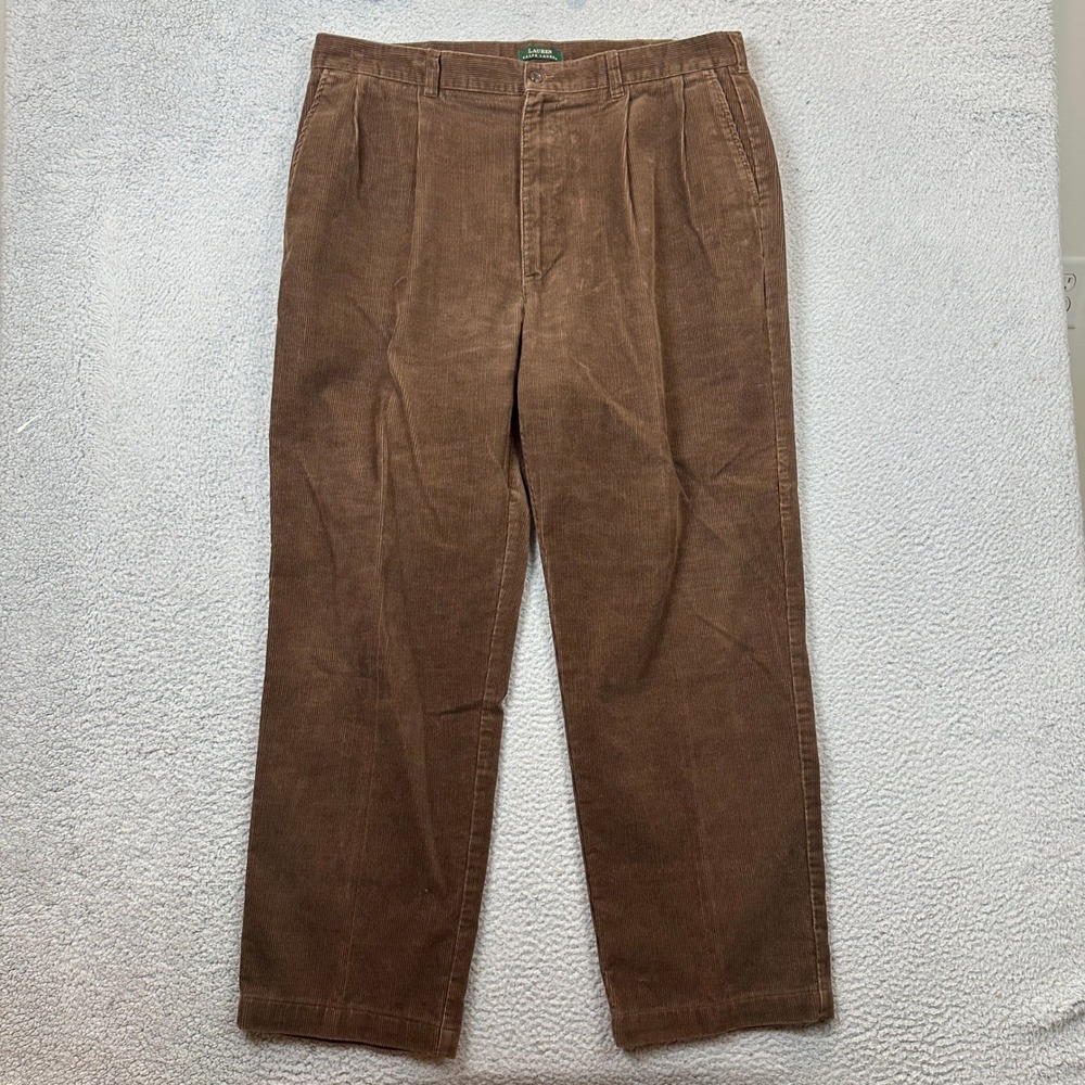 Vintage Lauren Ralph Lauren Pants Mens 40X32 Pleated Corduroy Brown Pockets EUC